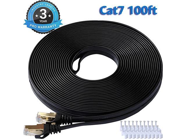 7 Ethernet Cable 100 Ft Black Flat Gigabit High Speed Gigabit Shielded RJ45 LAN Cable