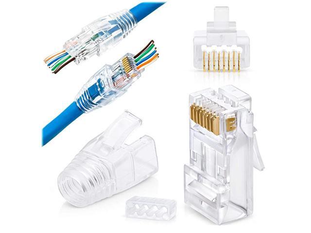 23 AWG Cat66a Pass Through Connectors and Cable Strain Relief Boots Pack of 5050 100 Total EZ Crimp UTP Network Plug for Large Diameter Cable