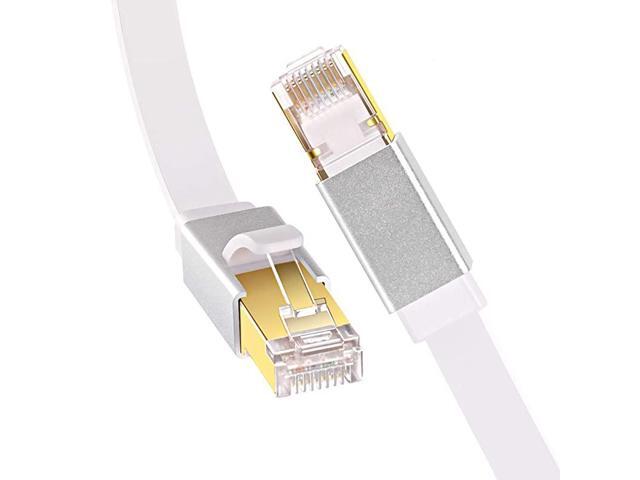 Cat 8 Ethernet Cable 5 ft Network Internet Cable Flat LAN Cord PoE with RJ45 Connector for Modem Router Switch Gaming White