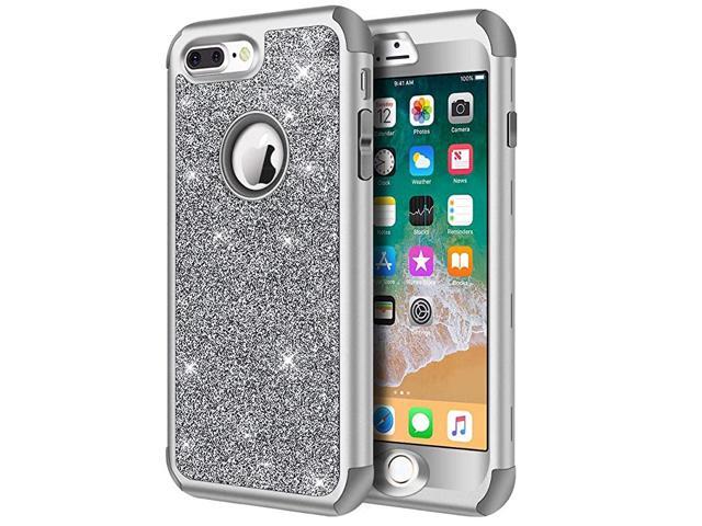 Designed for iPhone 8 Plus iPhone 7 Plus Case Heavy Duty Defender Protective Bling Glitter Sparkle Hard Shell Hybrid Shockproof Rubber Bumper Cover