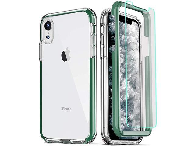 Compatible for iPhone XR Case with 2 x Tempered Glass Screen Protector Clear 360 Full Body Coverage Hard PC+Soft Silicone TPU 3in1 Heavy Duty