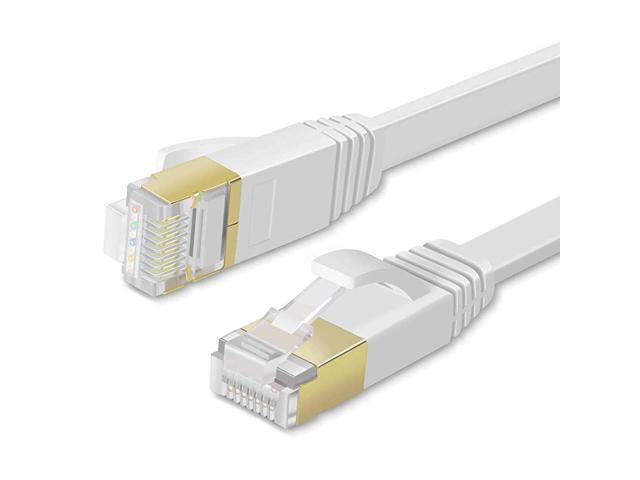 Cat7 Shielded Ethernet Flat Patch Network Cable 10Gbps 600Mhz High Performance with Snagless RJ45 Connectors Gold Plated Plug SSTP Wires Networking