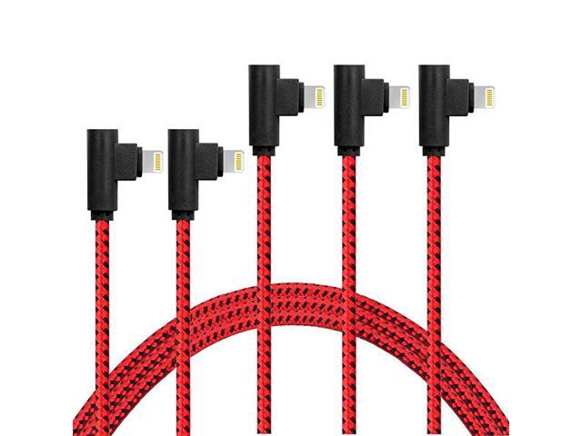 Pack3661010FT 90 Degree Right Angle Phone Cable Nylon Braided Fast Charge Cord USB Compatible with Phone Xs XR X 8 7 6 Plus Black and Red