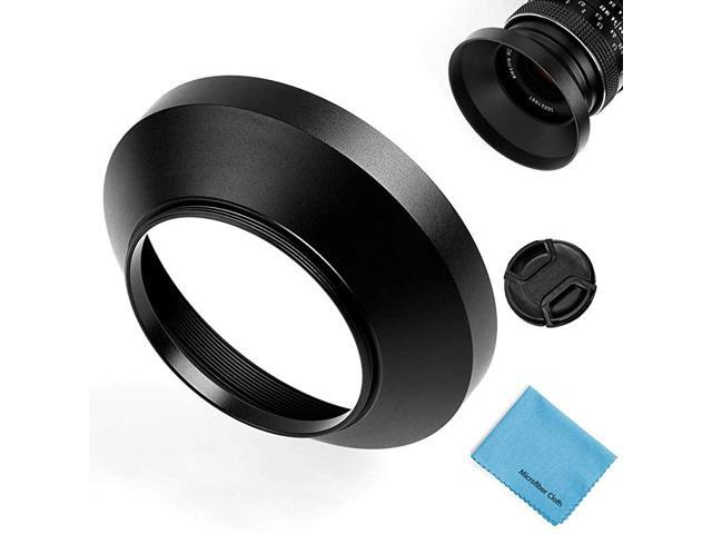 Wide Angle Lens HoodUniversal Metal Lens Hood Sunshade with Centre Pinch Lens Cap for Canon Nikon Sony Pentax Olympus Fuji Camera +Microfiber