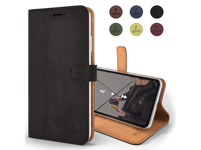Vintage Wallet for Apple iPhone XR Real Leather Wallet Phone Case Genuine Leather with Viewing Stand 3 Card Holder Flip Folio Cover with