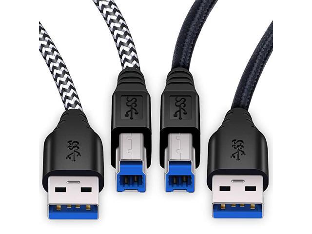 USB 30 Cable A Male to B Male 2Pack 6ft Extra Long Braided USB 30 Type A to B Data Cable Black White
