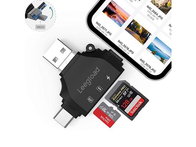 SD Card Reader for iPhoneiPadAndroidComputerDigital Camera 4 in 1 SD Reader AdapterMemory Card Adapter with USB CUSB AMicro USBTrail cam Card
