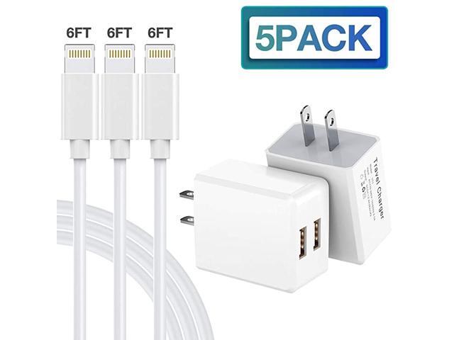 iPhone Charger MFi Certified Lightning Cable 6FT3Pack Fast Charging Data Sync Transfer Cord with 2 Port USB Plug Wall Charger Travel Adapter