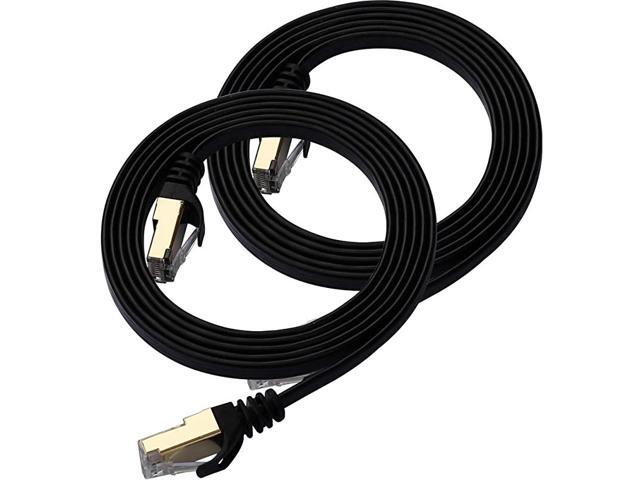7 Ethernet Cable 65 Ft 2 Pack Black Flat Gigabit High Speed Gigabit Shielded RJ45 LAN Cable