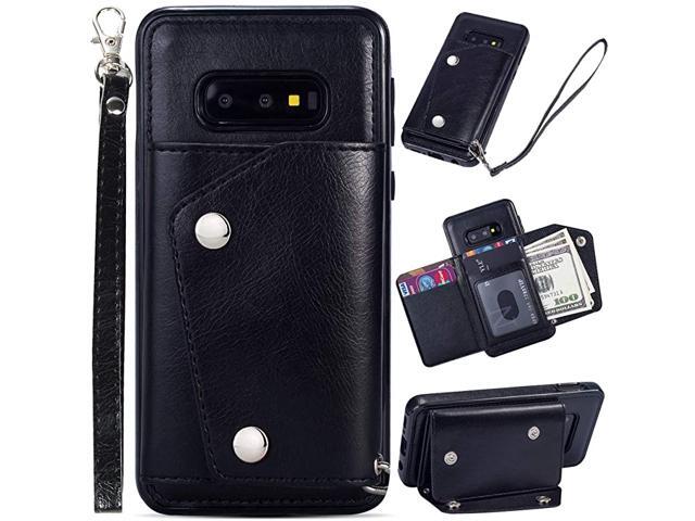 Samsung S10e Case Wallet Card Holder Leather Folio Flip Full Body Protective Back Case Cover Stand Feature Wrist Strap 4Slots IDCredit Cards