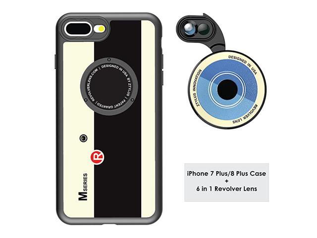 Designer Revolver M Series Camera Kit 6 in 1 Lens with Case for iPhone 7 Plus 8 Plus 2X Telephoto Lens Macro Super Macro Lens Wide Angle Lens Retro