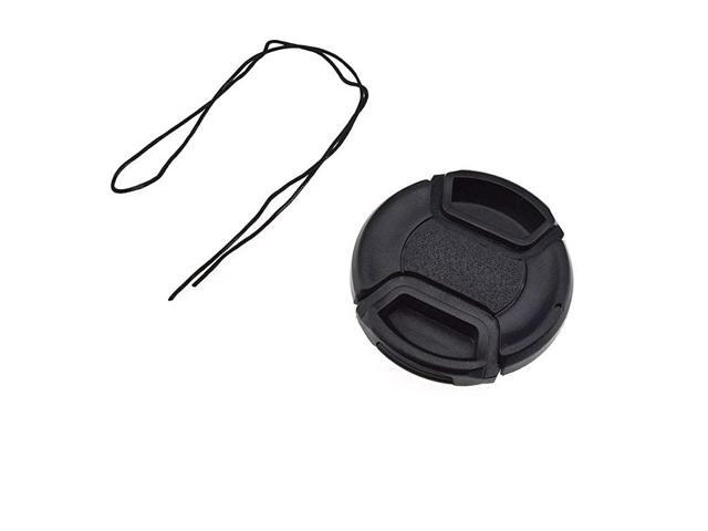 Lens Cap 52mm Snap On Center Pinch Front Camera Lens Cover Solid Plastic for Nikon Canon Sony DSLR Black Easy On Off No Dislodged with Keeper
