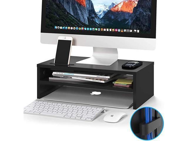 Wood Monitor Stand Arm Riser Desk Storage Organizer Speaker TV Laptop Printer Stand with Cellphone Holder and Cable Management 167 inch 2 Tiers
