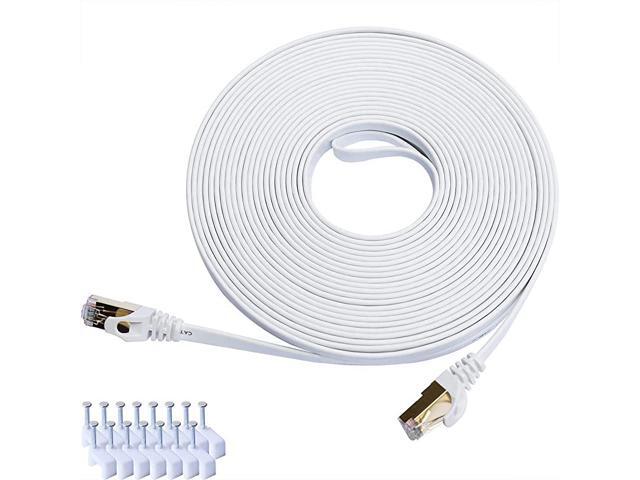 7 Ethernet Cable 25 Ft White Flat Gigabit High Speed Gigabit Shielded RJ45 LAN Cable