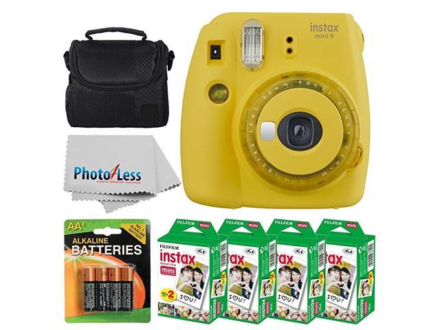 instax Mini 9 Instant Film Camera Yellow with Clear Accents + Instax Mini Twin Pack Instant Film 80 Shots + Camera Case + AA Batteries + Accessory