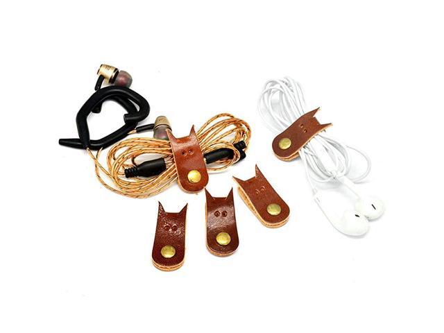 Cord Organizer Headset Headphone Earphone Wrap WinderPower Cord ManagerCable TiesCable Winder with Genuine Leather Handmade Cord Taco 5Pack