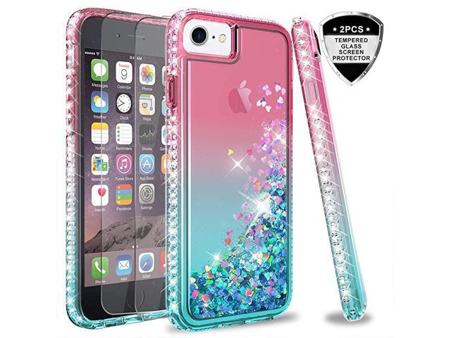 iPhone SE 2020 Case iPhone 8 Case iPhone 7 Case iPhone 6s 6 Case with Tempered Glass Screen Protector 2Pack for Girls Women Glitter Phone Case for