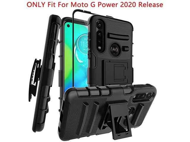for Moto G Power 2020 Release Case Tempered Glass Screen Protector Belt Clip with Kickstand Heavy Duty Military Grade Shockproof Protection Case