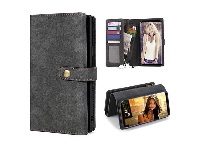 Samsung Galaxy S9 Plus Case Detachable Wallet Folio2 in 1Zipper Cash StorageUp to 9 Card Slots 2 Photo Windows PU Leather Purse with Removable