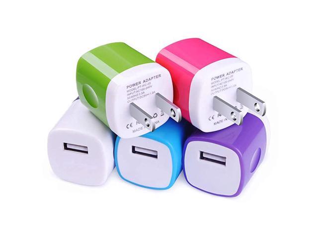 USB Charger Charging Block 5Pack 1A5V USB Power Home Travel Adapter Wall Charger Cube Brick Box Base Head Compatible for Phone X 8 7 6 Plus 5S