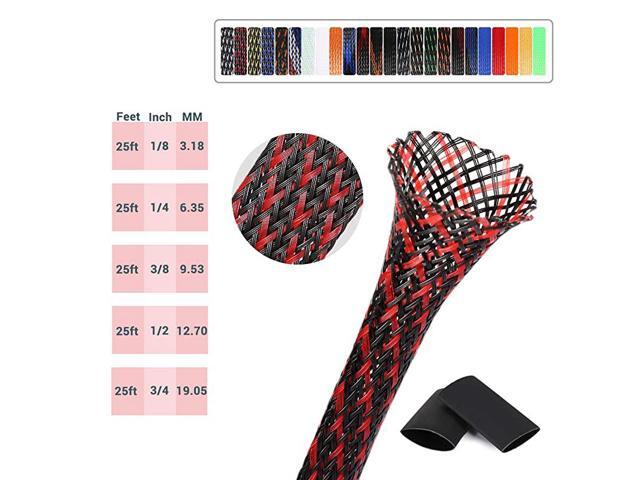 Braided Cable Sleeve 075 inch Flexible Braided Cable Sleeve 25ft Wire Loom Sleeving Protector for Audio Video and Automotive WireBlackRed