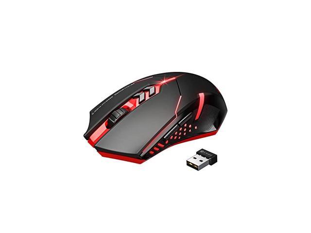 Wireless Gaming Mouse with Unique Silent Click 2 Programmable Side Buttons 2400 DPI Ergonomic Grips 7Button Design Red