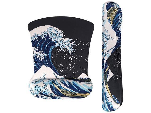 Keyboard Wrist Rest Pad and Mouse Wrist Rest Support Mouse Pad Set Non Slip Rubber Base Wrist Support with Ergonomic Raised Memory Foam for Easy