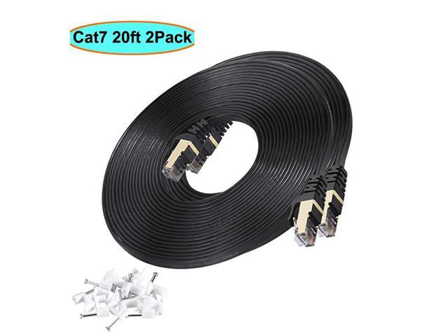 Cat7 Ethernet Cable 20 ft Black Shielded STP High Speed Flat RJ45 Cat7Category 7 Internet LAN Computer Patch Cord Cable Faster Than Cat5Cat620