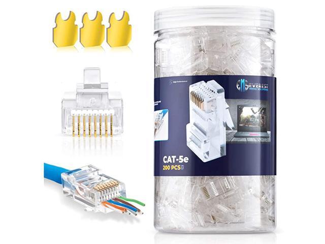 Cat5 Cat5e Pass Through Connectors Pack of 200Jar EZ Crimp Connector UTP Network Unshielded Plug for Twisted Pair Solid Wire Standard Cables