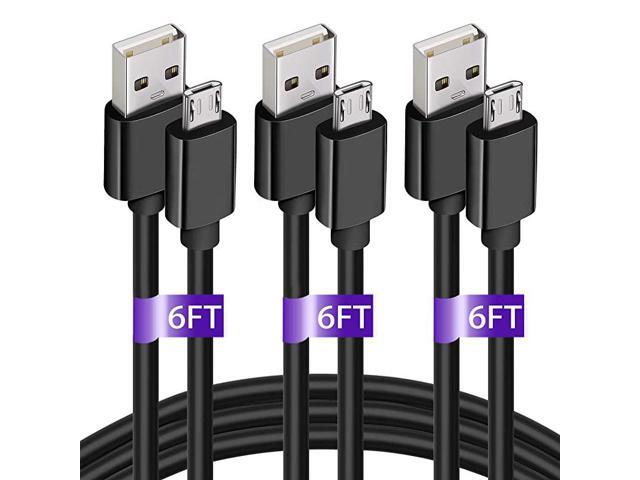 USB Cable 6ft 3 Pack Long Universal USB Data Cord High Speed Sync and Long Charger Cord Wire for Android for Samsung Galaxy S7 Edge S7 S6 EdgeS6Black