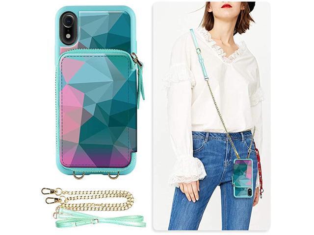 Wallet Case for Apple iPhone XR 61 inch Leather Wallet Case with Crossbody Chain Credit Card Holder Slot Zipper Pocket Handbag Purse Wrist Strap