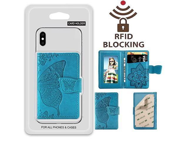 Card Holder RFID Blocking Sleeve 3D Butterfly Flower Kickstand Pu Leather Back StickOn Adhesive Credit Cards Cash Wallet For Most of Smartphones