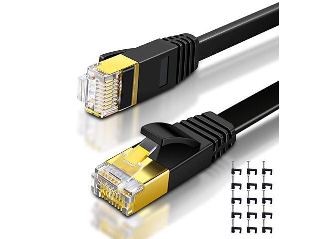 Ethernet Cable Cat6 50ft Black Flat High Speed Internet Network Cable with Cable Clips Computer Cable with Snagless Rj45 Connectors 50 feet Black