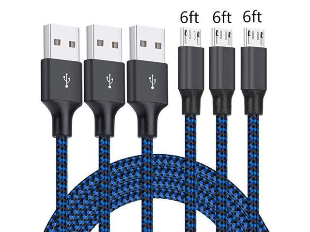 USB Cable 3Pack 6FT Android Charger Cord Long Nylon Braided Sync and Fast Charging Cables Compatible with Samsung Galaxy S6 S7 Edge Android Windows