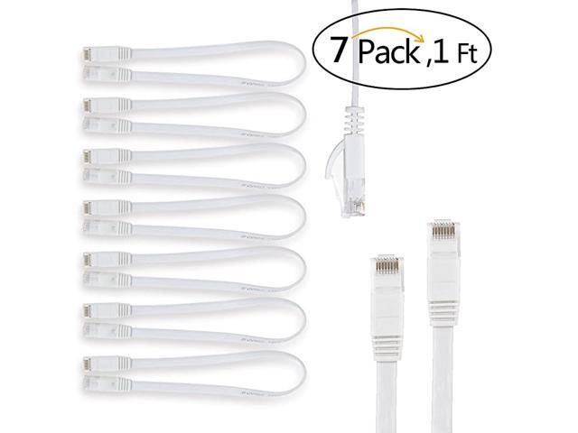 Ethernet Cable 1ft 7Pack Flat Network Internet Cord Solid High Speed Patch LAN Wire Rj45 Connectors UTP Faster Than Cat5eCat5 White