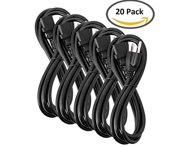 Approved 6 Feet Universal Computer Monitor Power Cord C13 Power Cable for Monitor PC Desktop Printer Scanner 18 AWG GA NEMA 515P to IEC13 20 Pack