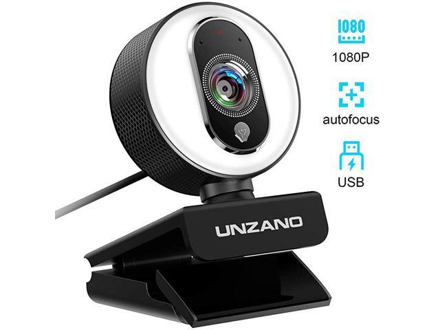 Streaming Webcam with Ring Light and Dual Microphone 1080P FHD Advanced Autofocus Webcam USB Adjustable Brightness Web Camera for Mac Windows