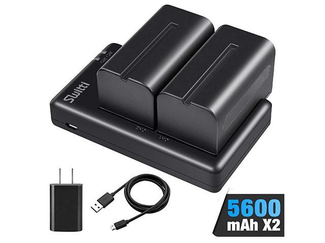 NPF750 Battery 2Packs 5600mAh Liion Replacement Batteries with Dual Slot USB Charger for Sony NPF550 F570 F750 F770 F930 F950 FM55H FM500H QM71