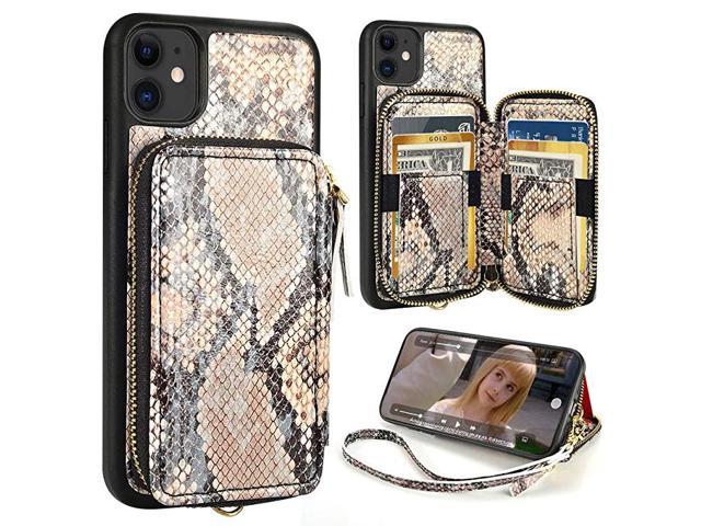 iPhone 11 Wallet Case iPhone 11 Case with Credit Card Holder Zipper Wallet Case with Wrist Strap Protective Purse Leather Case Cover for Apple