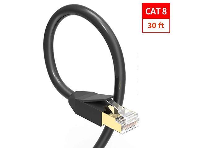 Ethernet Cable 30 ft CAT 8 LAN Network Internet Cable 40Gbps 2000MHz SSTP with Gold Plated RJ45 Connector Black
