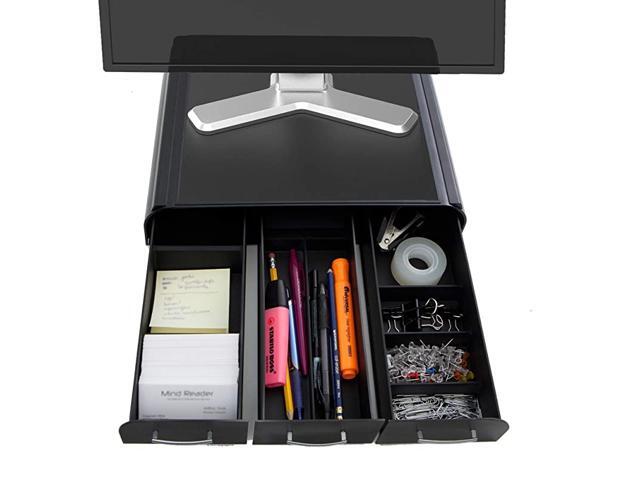 2MONSTA3DBLK PC Laptop IMAC Monitor Stand and Desk Organizer with 3 Draws for Storage 2Pack Black