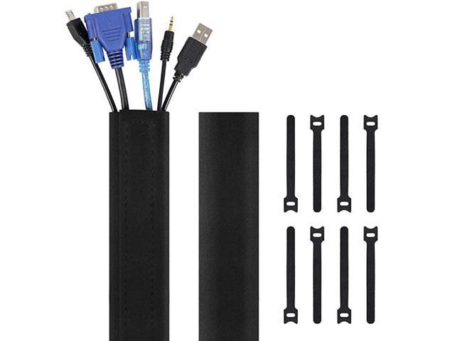 118Inch Cable Management Sleeves with Cable Ties Neoprene Cable Organizer Cord Cover Wire Hider for TV Computer Office Theater Large Black