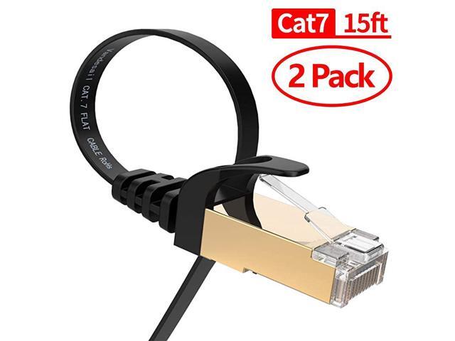 Cat7 Ethernet Cable 15 ft CAT 7 2 Pack Internet Network Cable Flat LAN Cables with RJ45 Connector for Router Modem Gaming Xbox 15ft Black2 Pack