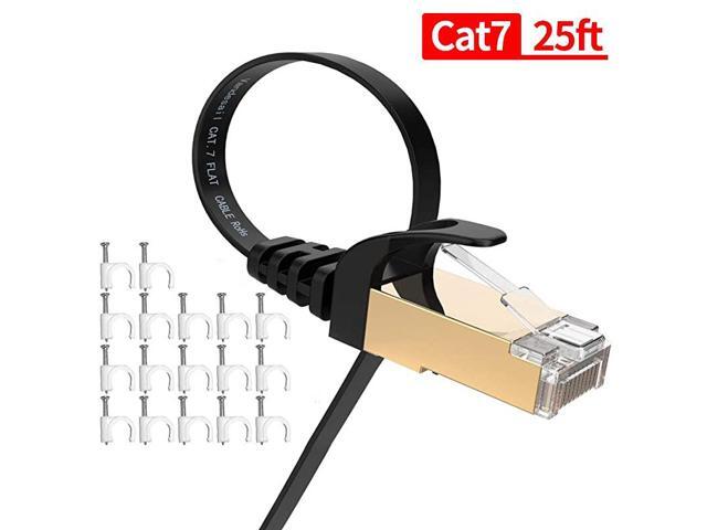 Cat 7 Ethernet Cable 25 ft High Speed Internet LAN Cord 25 ft with RJ45 Connector for Router Modem Gaming Xbox Flat Black