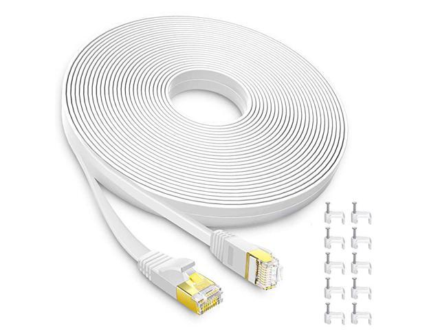 Ethernet Cable Cat6 30ft White Flat High Speed Internet Network Cable with Cable Clips Computer Cable with Snagless Rj45 Connectors 30 feet White
