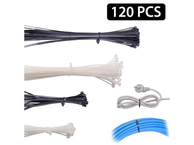 120 Pcs Assorted Sizes Nylon Zip Ties 8 inch 4 inch Black White Self Locking Plastic Cable Ties Wrap Management Organizer for Home Office Garden