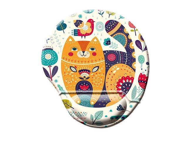 Ergonomic Mouse Pad with Gel Wrist Rest Support Gaming Mouse Pad with Lycra Cloth NonSlip PU Base for Computer Laptop Home Office Travel Smiling Cat