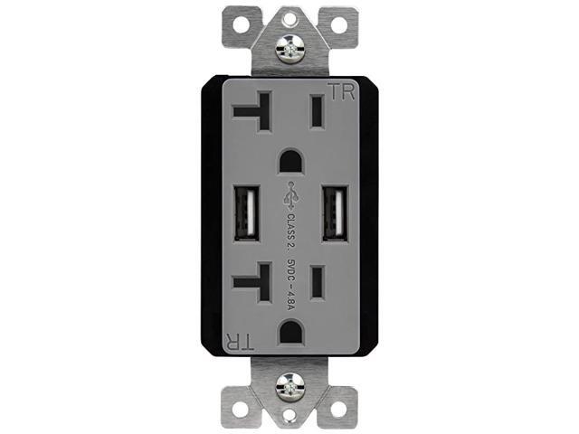 48A USB Charger Outlet 20A TamperResistant Duplex Receptacle TU22048A Gray