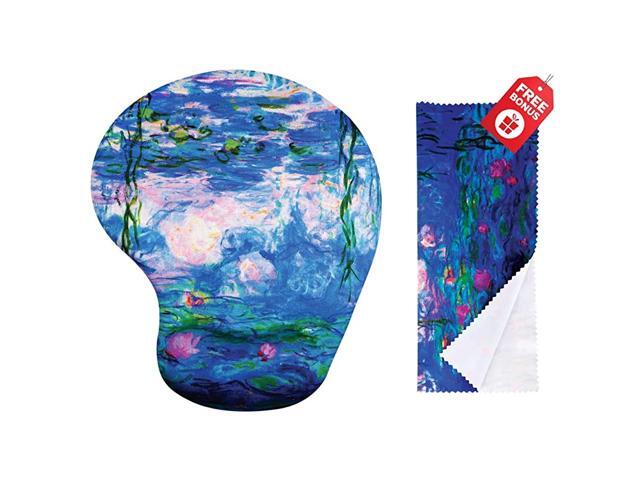 Monet Water Lillies 1917 Ergonomic Design Mouse Pad with Wrist Support Gel Hand Rest Matching Microfiber Cleaning Cloth for Glasses Electronics
