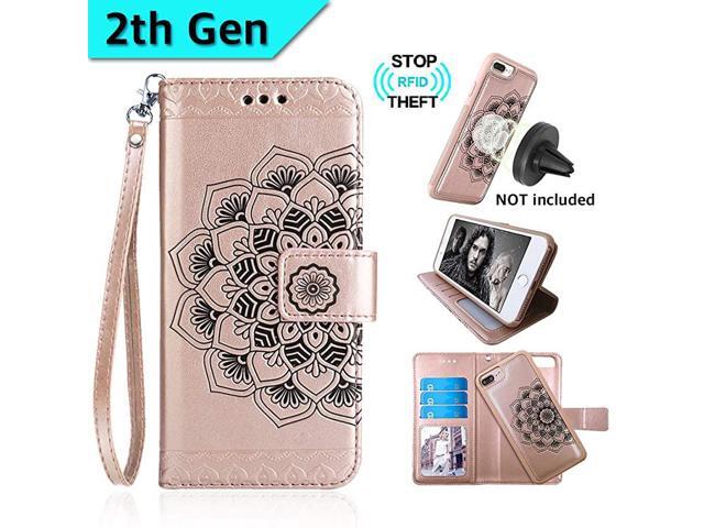 Mandala Embossed Upgrade Version Wallet Case for iPhone 8Plus7PlusMagnetic Detachable TPU CaseRFID Protection2Way StandsFit Car MountCard Slots